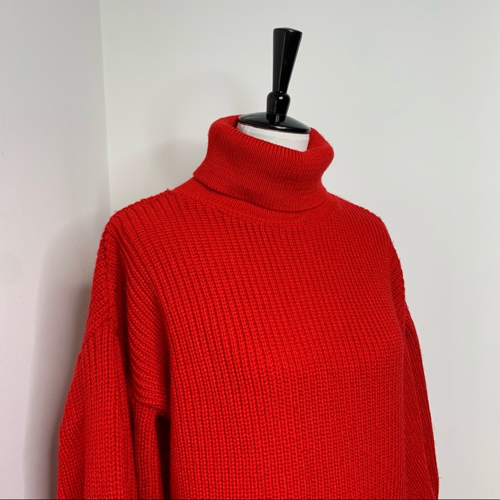 Topshop | Red Knit Turtleneck Sweater with Statement Sleeves